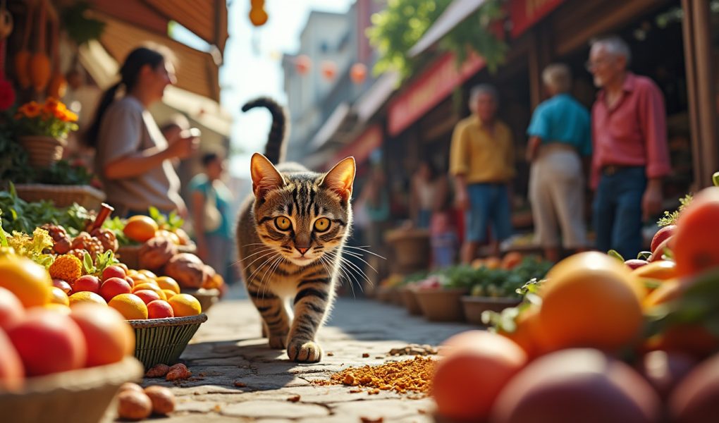 découvrez comment un chat persistant s’impose sur le marché, trouvant toujours un moyen de revenir même après avoir été expulsé, captivant l’attention des internautes.