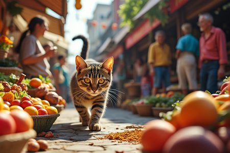 découvrez comment un chat persistant s’impose sur le marché, trouvant toujours un moyen de revenir même après avoir été expulsé, captivant l’attention des internautes.